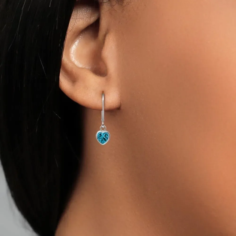 925 Sterling Silver 1.90 Cttw London Blue Topaz Heart Leverback Drop Earrings